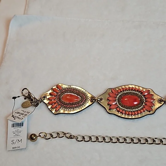 Chico's | NWT Women's Multi Avery Beaded Gold Chain Leather Belt Sz S/M - Picture 13 of 13